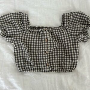Rylee and cru Checkered Puff Sleeve Crop Top